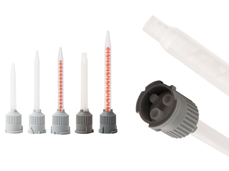 Statikmischer helix MKH 02-12D 1:1/2:1, grau, weiße Elemente, gerade Spitze