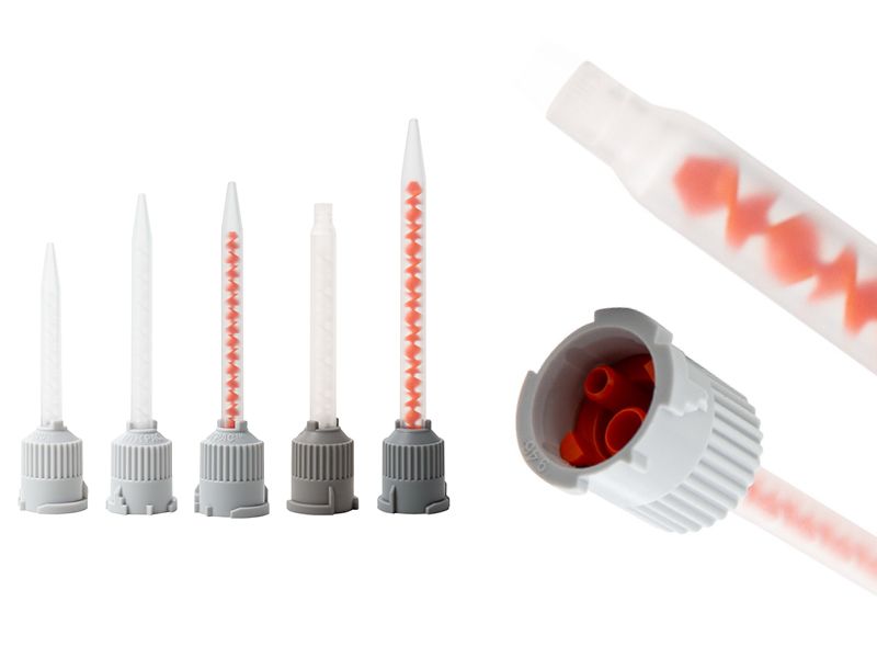 Statikmischer helix MKHX 03-12D 4:1/10:1, grau, orange Elemente, gerade Spitze